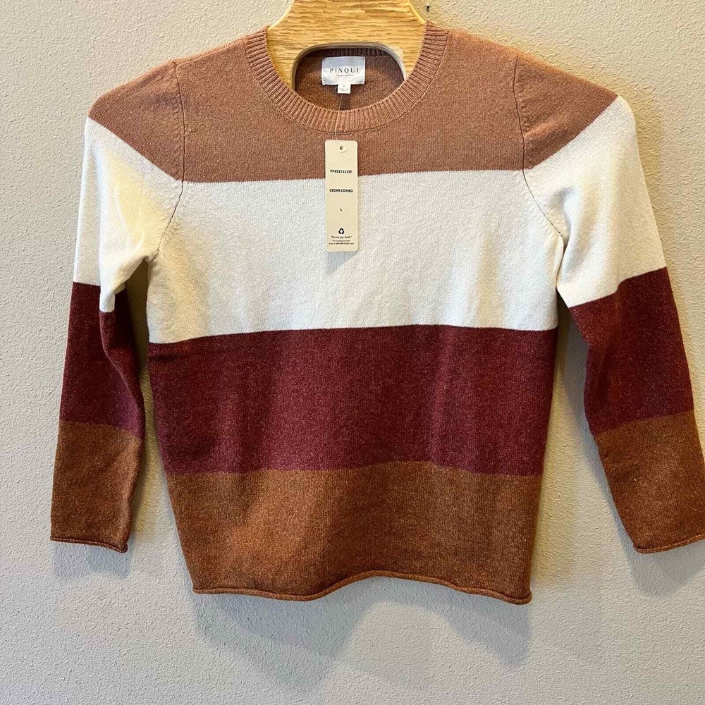 Pinque Color Block Sweater Pullover Knit‎ Top Long Sleeve Casual Size L